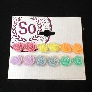 SO Multicolor Rose Stud Earrings Set